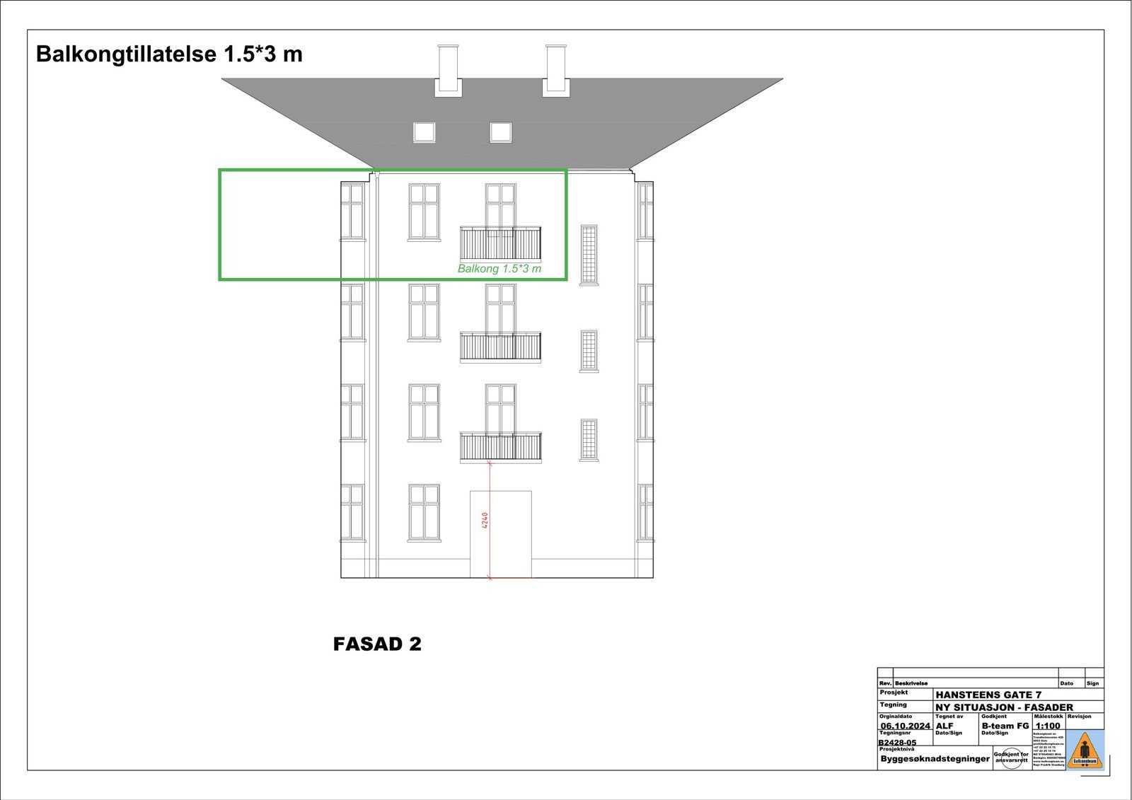 Foreligger tillatelse for bygging av balkong mot bakgård. Galleribilde