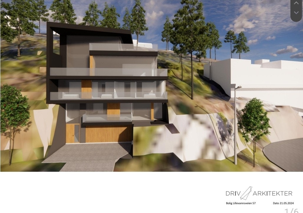 Illustrasjon tegnet av Driv arkitekter. Flere illustrasjoner av denne eneboligen følger. Galleribilde