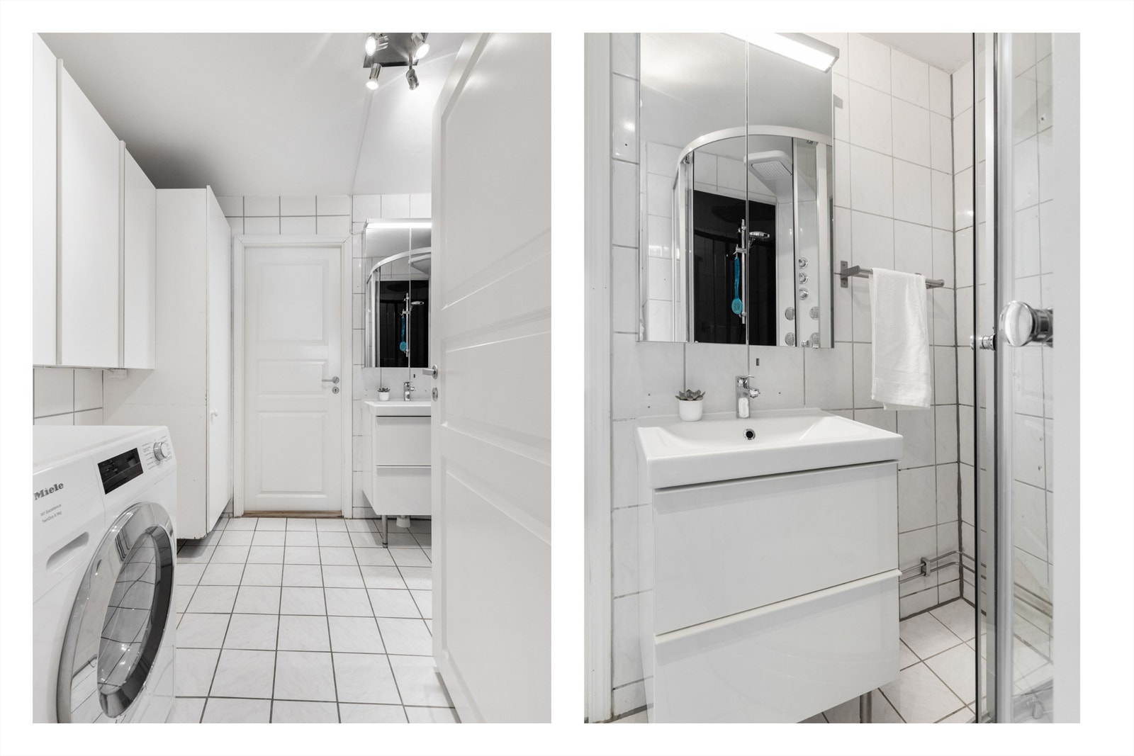 Det er rikelig med oppbevaringsplass i vegghengte skap. Galleribilde