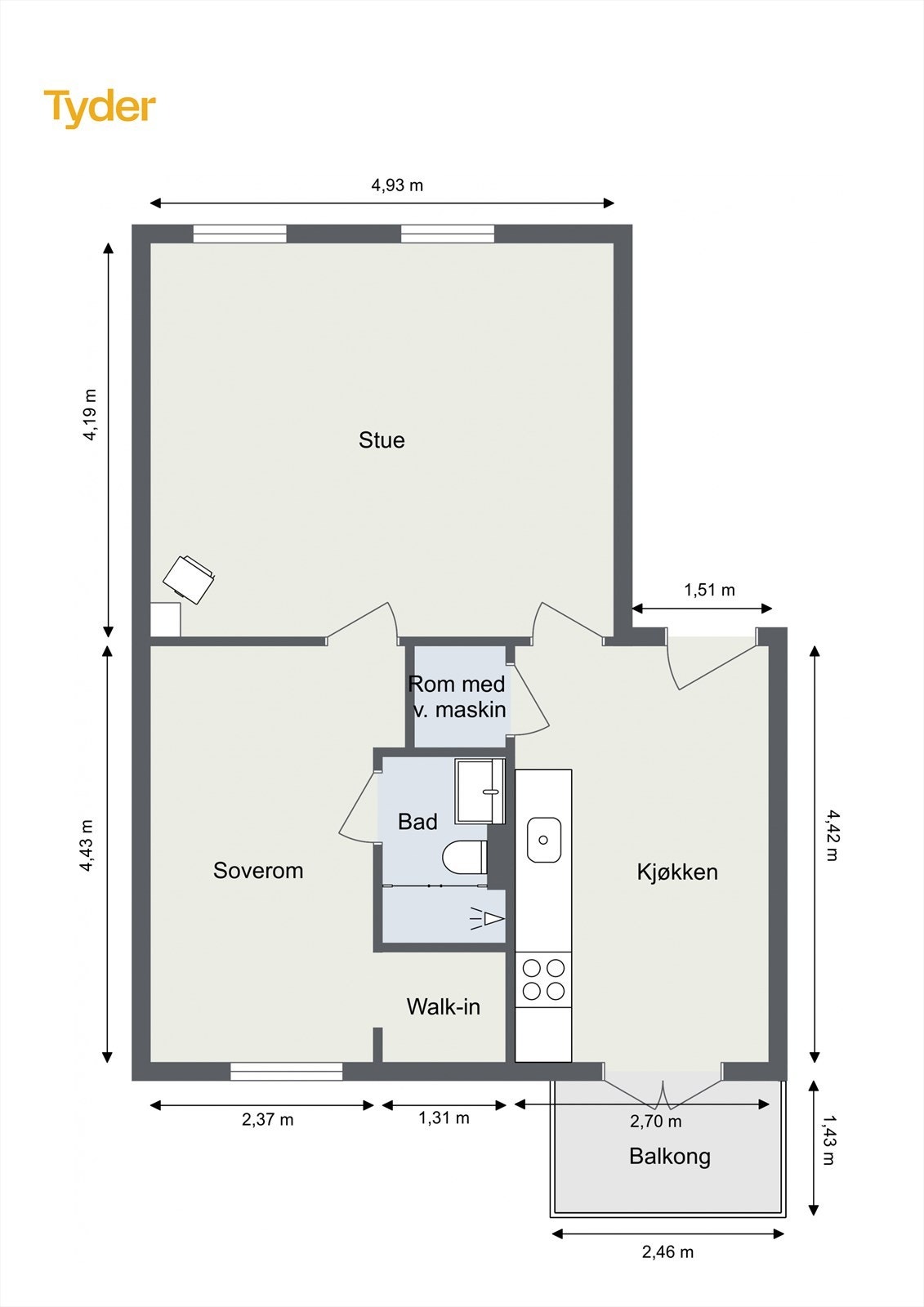 Oppmålt plantegning for leiligheten. Galleribilde