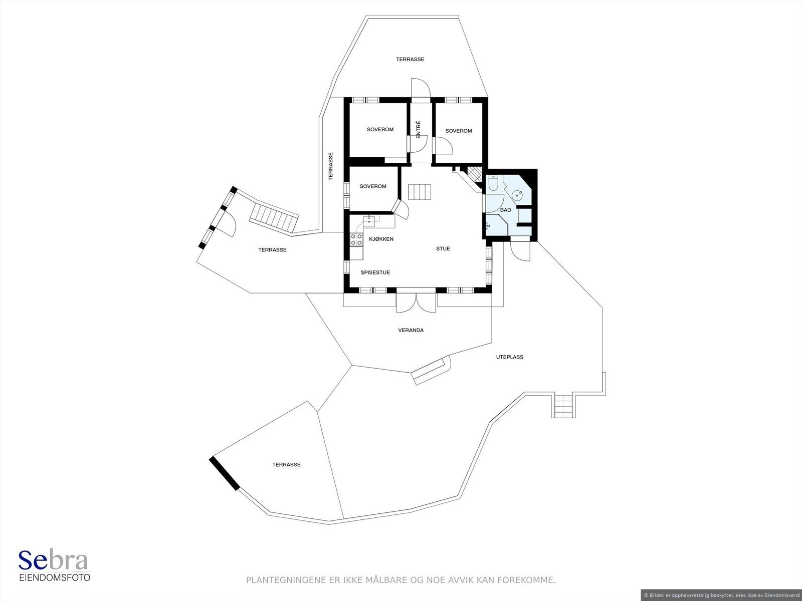 Tegning av hytte med terrasser Galleribilde