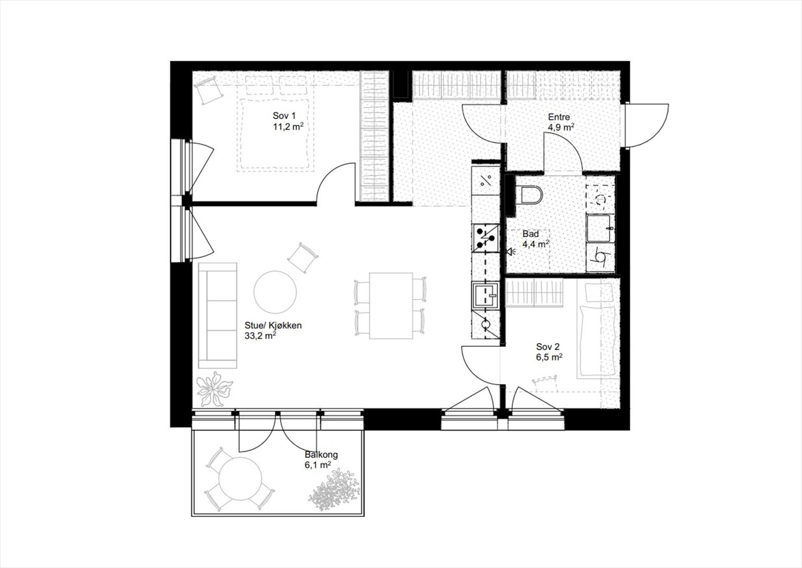 Plantegning. Det medfølger også kjellerbod på ca. 5 m². Galleribilde