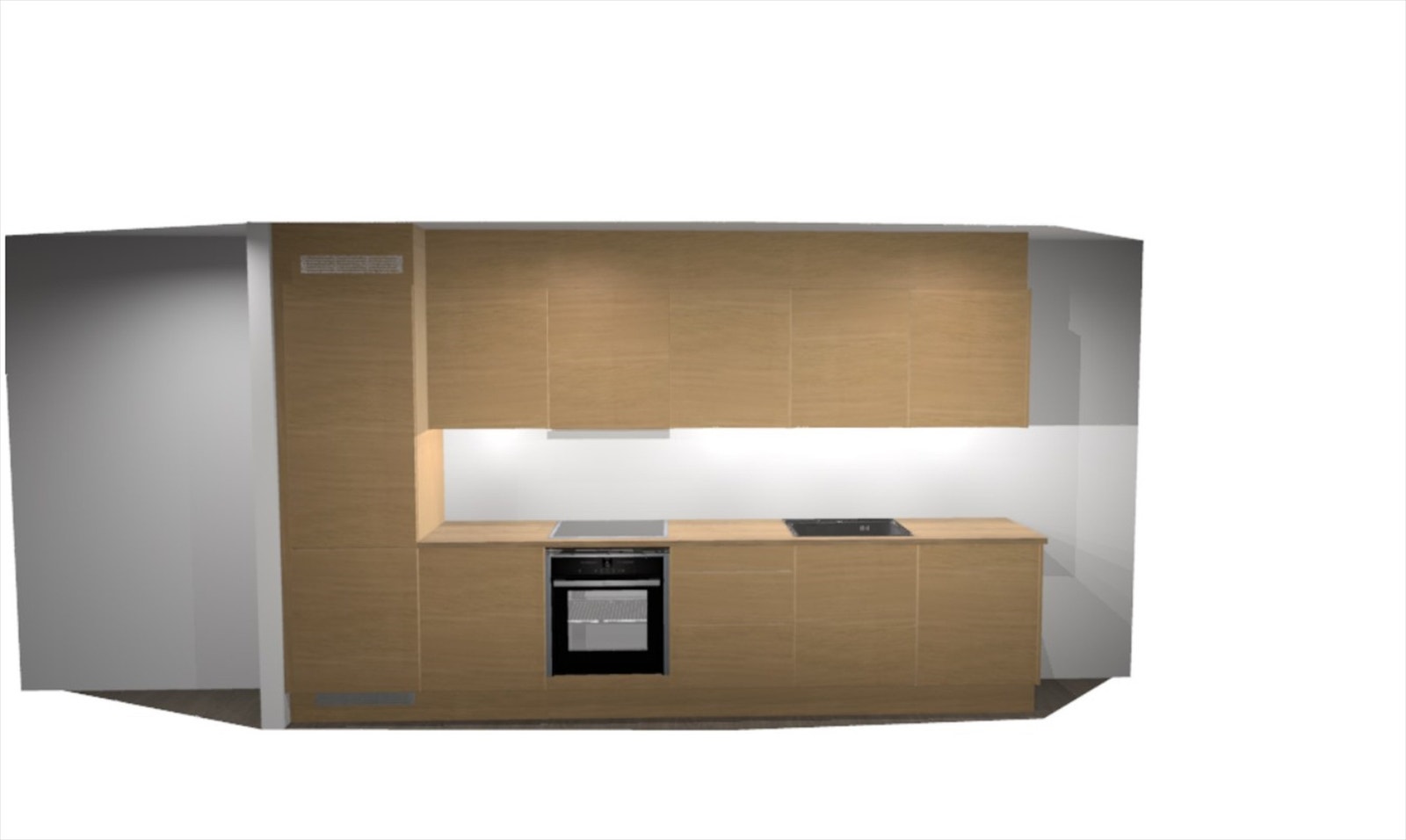 Illustrasjon | Leiligheten får et oppgradert kjøkken fra HTH (DJ Focus Natur Eik) med heltre benkeplate og integrerte hvitevarer fra Miele og Elektrolux. Avvik kan forekomme. Galleribilde