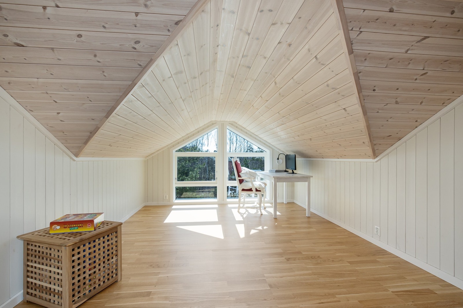 Skråtak og panel gir en koselig hyttefølelse. Galleribilde