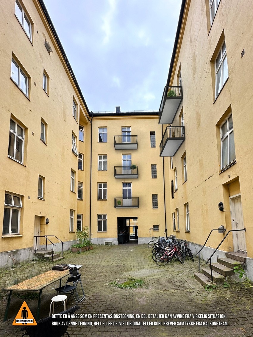 Balkongteamets presentasjonstegning. Det kan avvike en del detaljer fra virkelig situasjon. Galleribilde