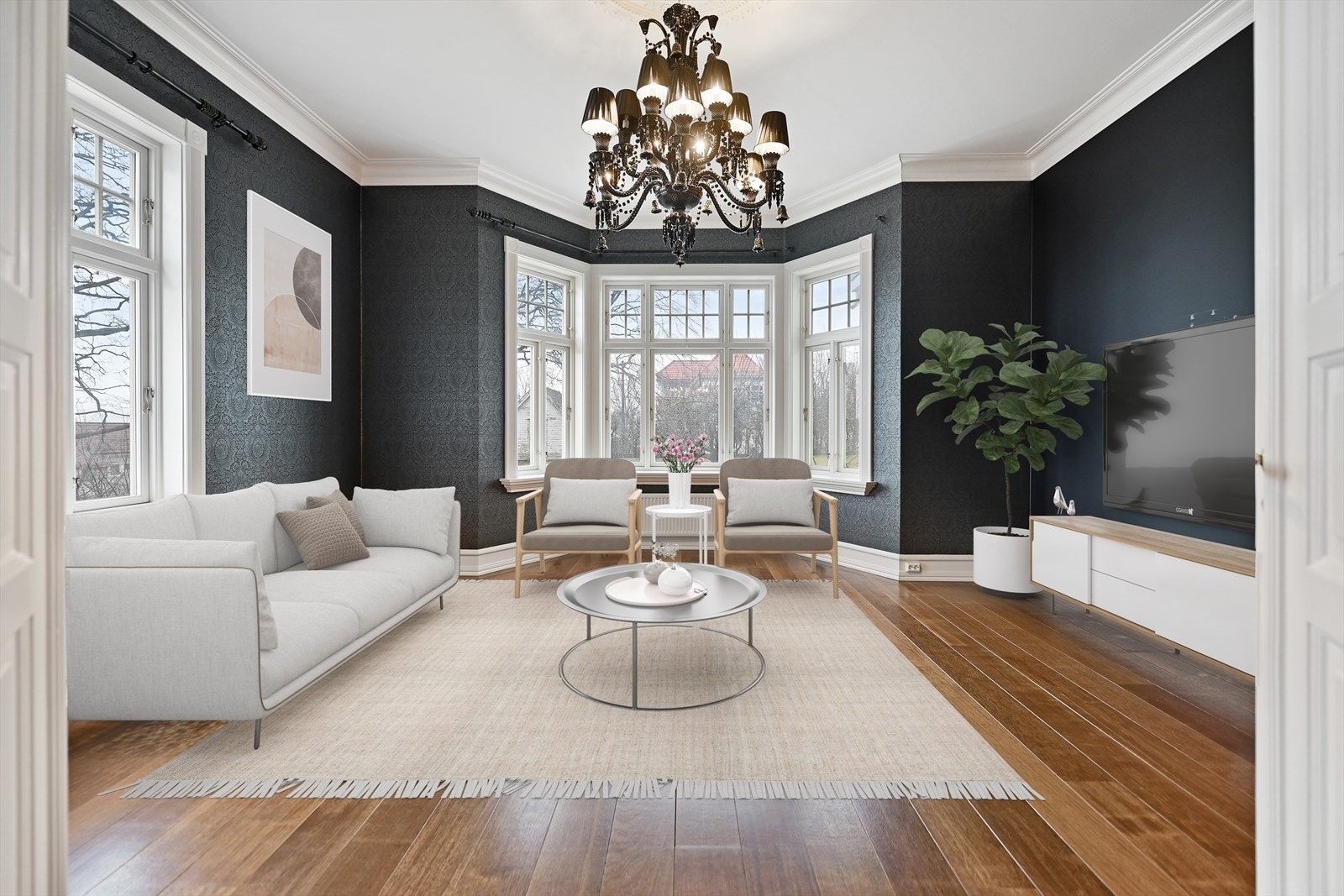 Gimleveien 33 er en stor, herskapelig direktørbolig fra 1911 med et bruksareal på hele 630 kvm. Digital styling. Galleribilde