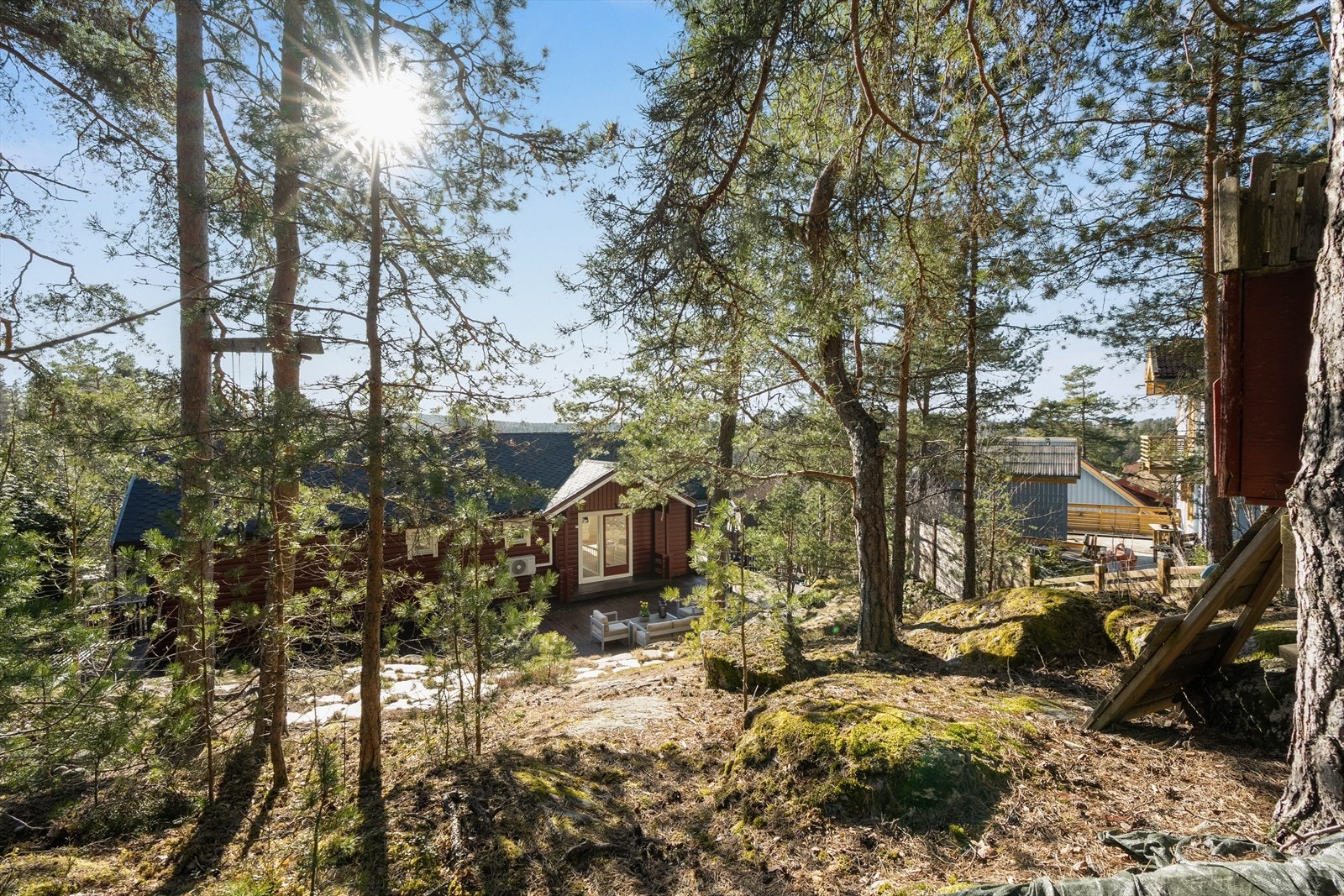 Tomten grenser til marka og er strålende for barnefamilier. Naturtomten har både trehytte og drivhus . Galleribilde