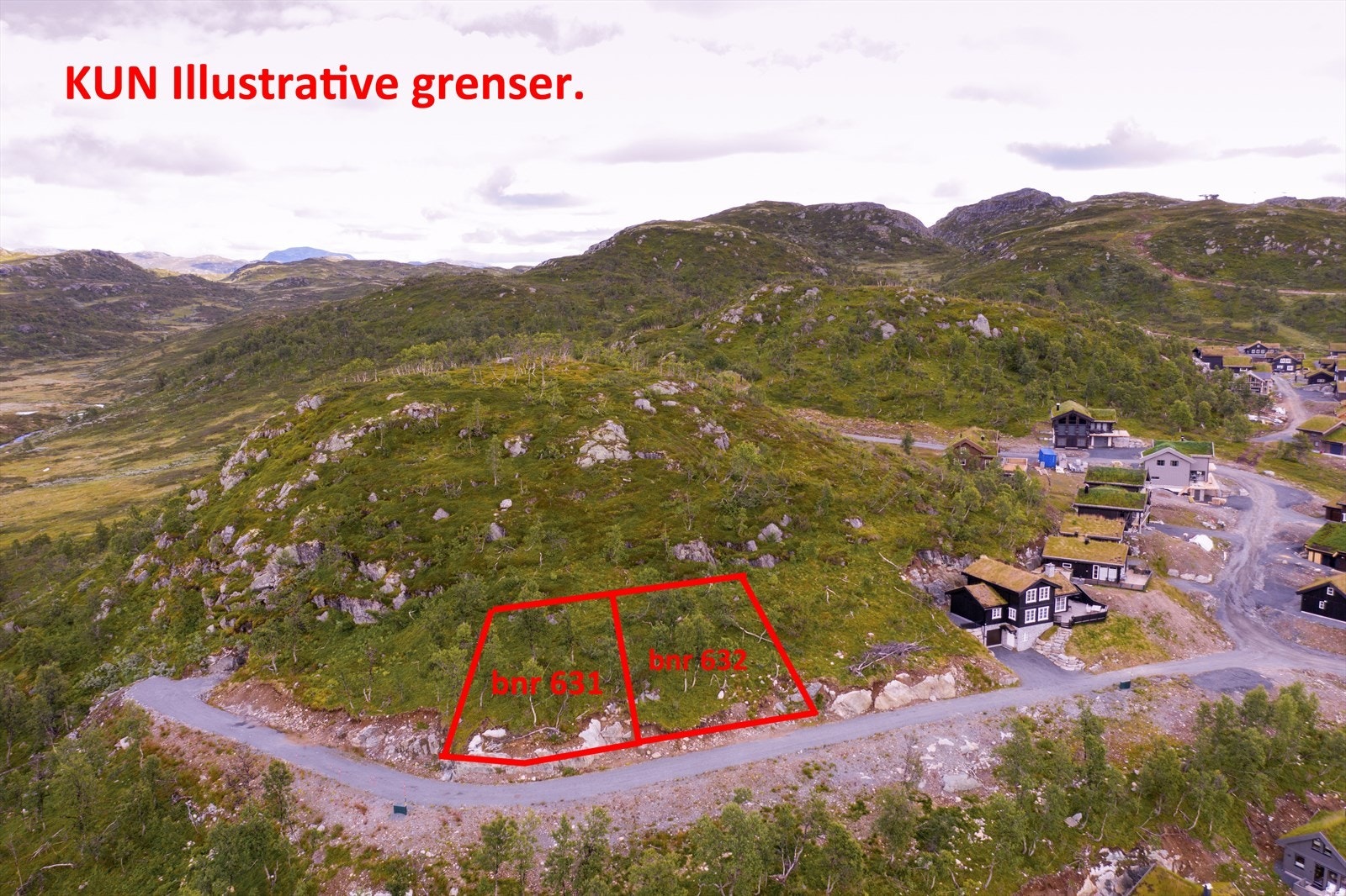 Oversiktsbilde med illustrative grenser. Tomt til høyre er solgt. Galleribilde