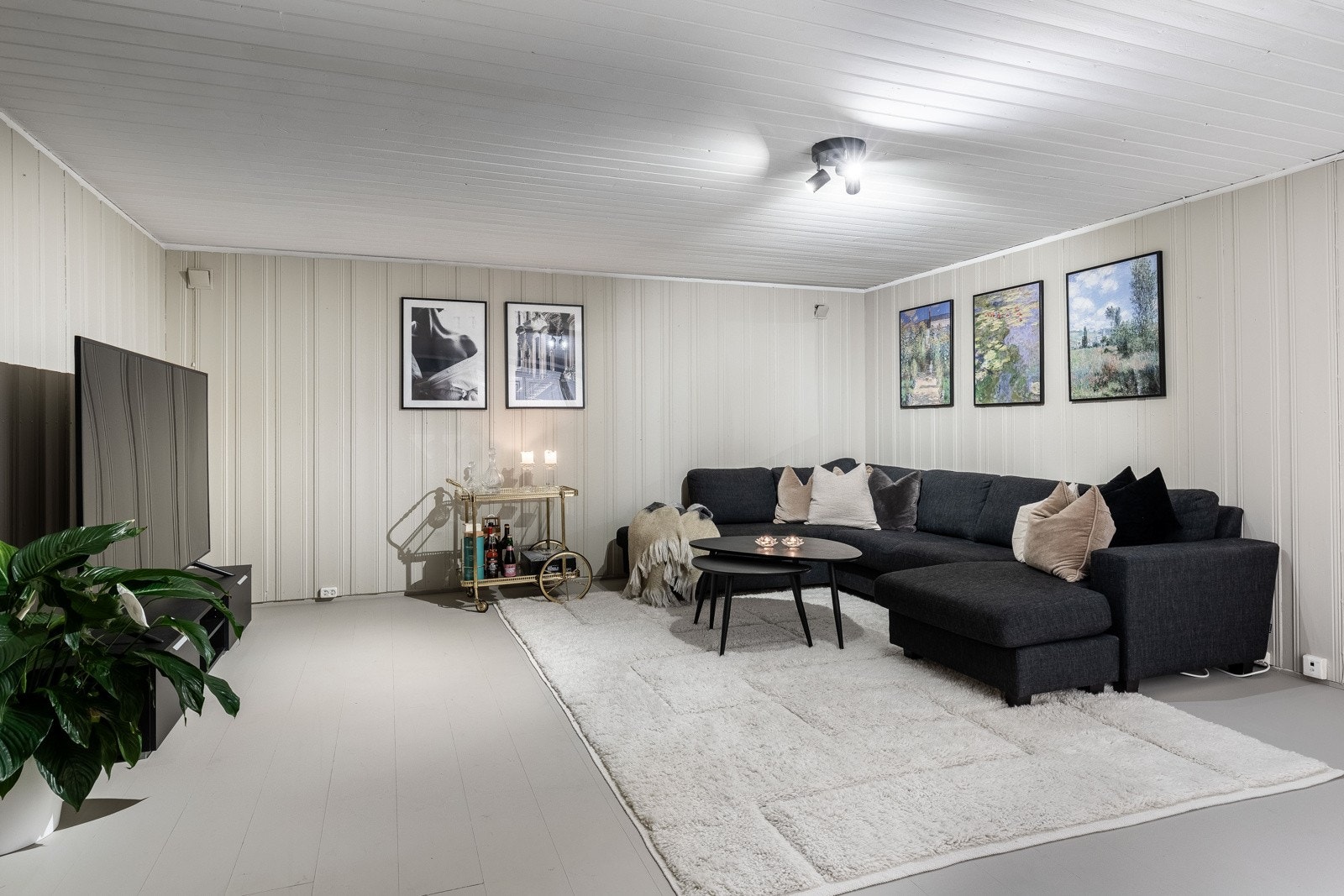 "Hobbyrom" i kjeller innredet som kjeller stue *(rommet er ikke godkjent for varig opphold). Galleribilde