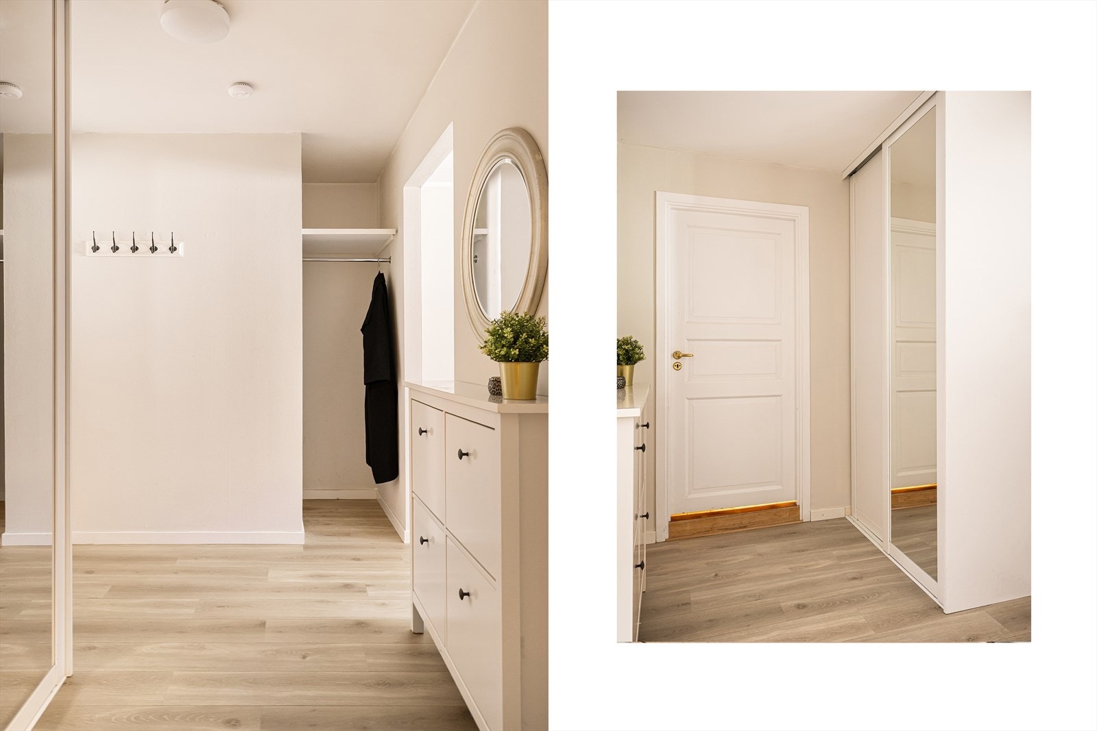 Velkommen inn! Garderobeskap med plass til å henge fra seg yttertøy og sko. Galleribilde
