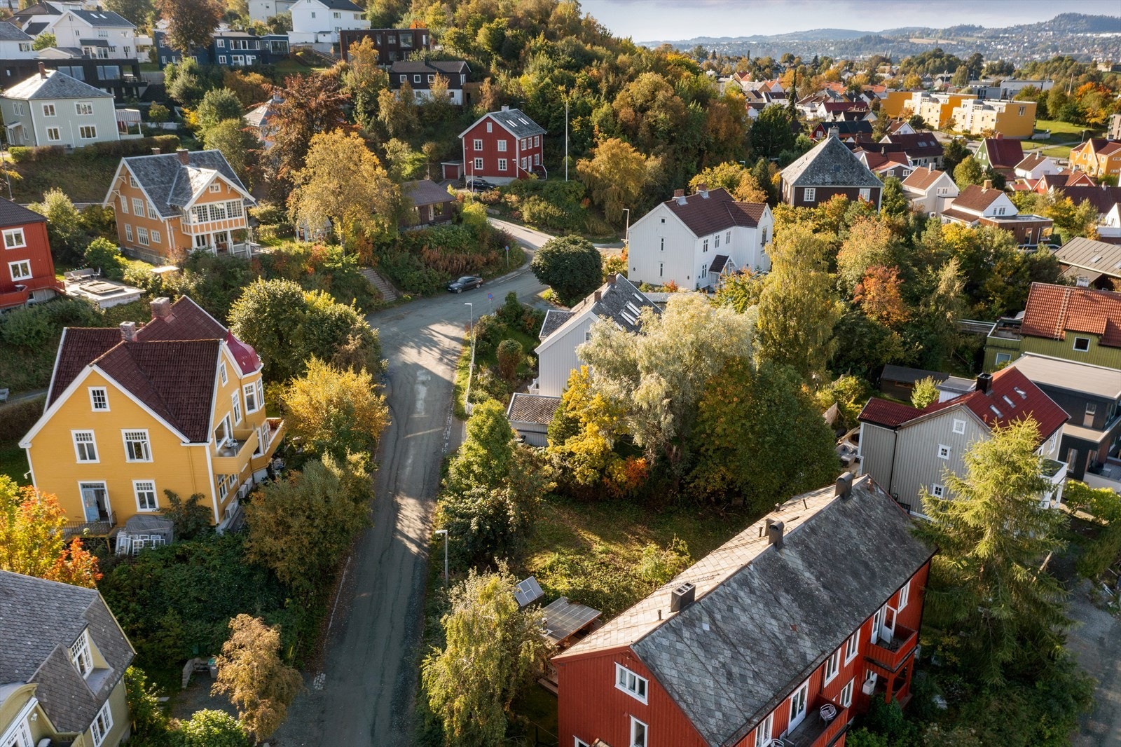 Nabolaget på Rosenborg er bestående av eldre trehusbebyggelse og store grøntarealer Galleribilde