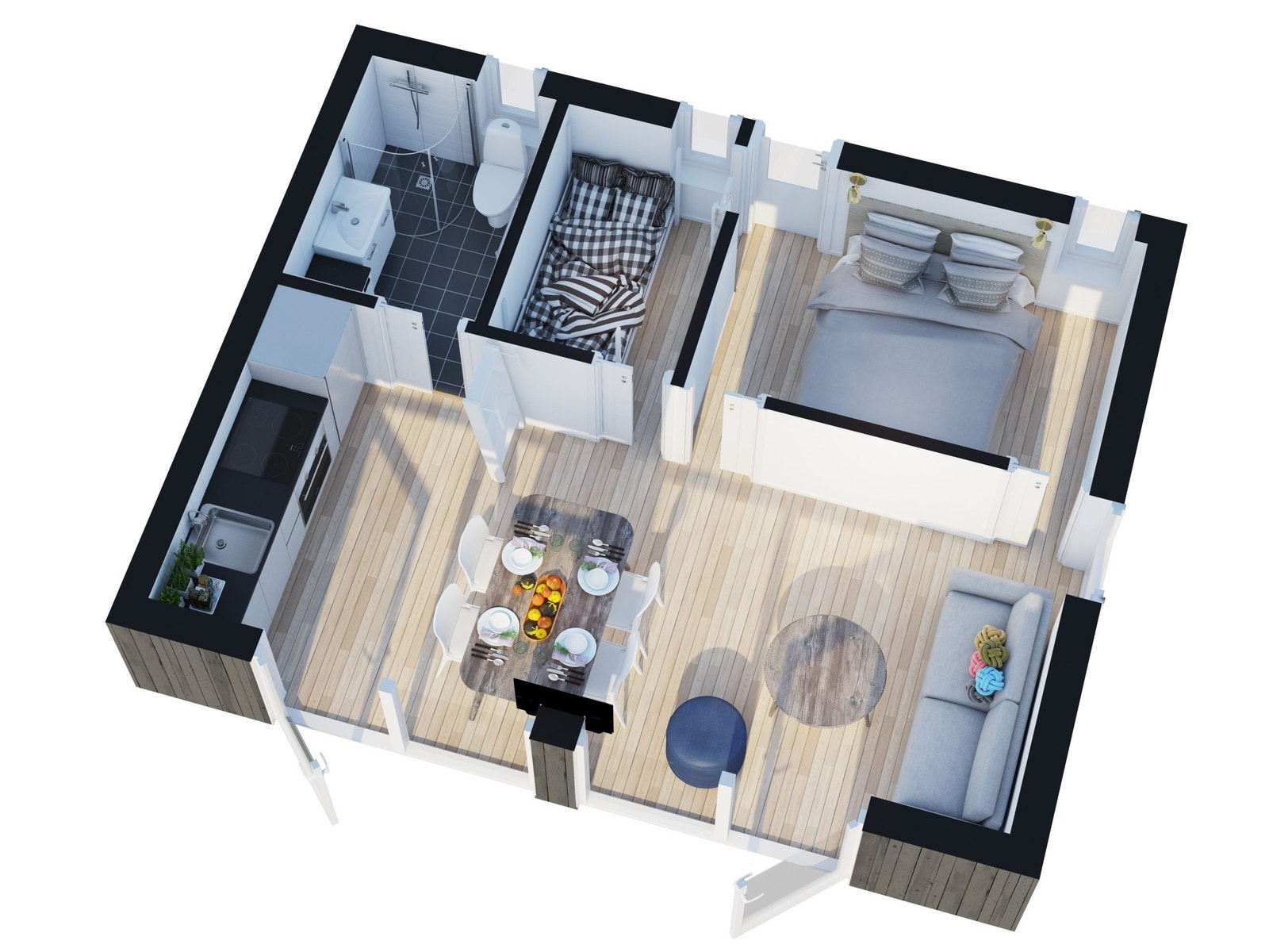 Eksempel på planløsning leilighet med to etasjer. 1. etg. Galleribilde