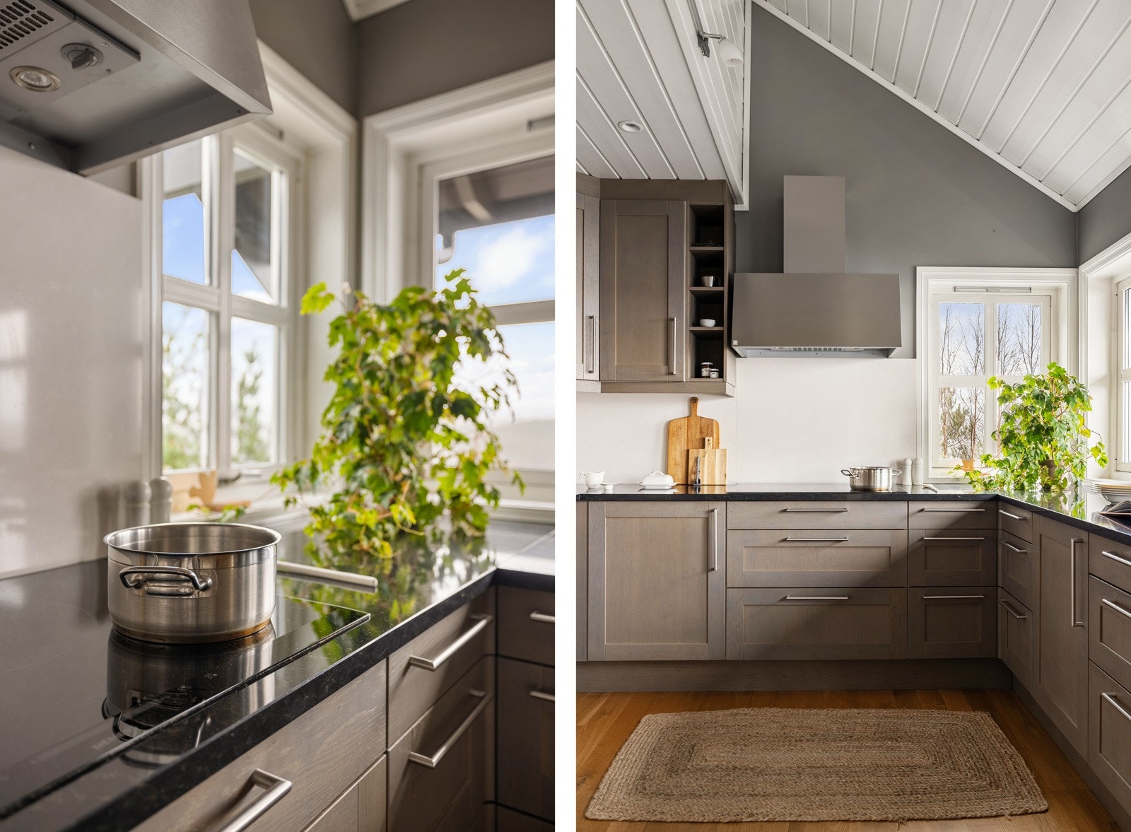 Kjøkkenet er utstyrt med integrerte hvitevarer, inkludert stekeovn, platetopp, oppvaskmaskin og kjøleskap med fryser. Galleribilde