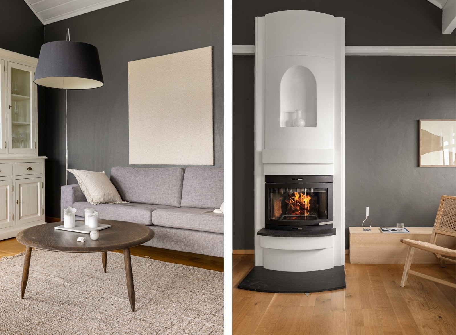 Stuen har også en ny peisinnsats fra 2021, som varmer godt på kalde vinterdager. Galleribilde