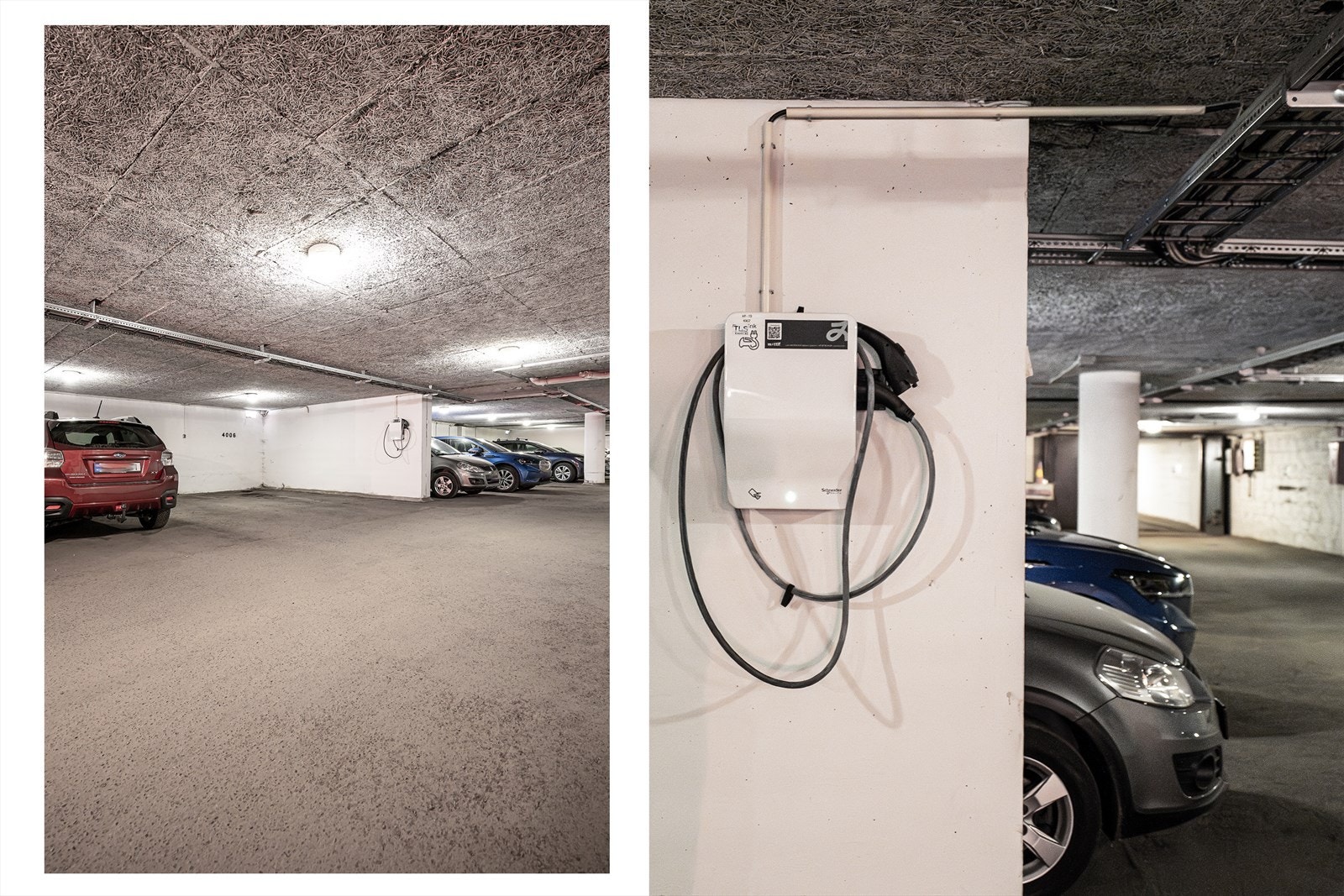 Det medfølger en parkeringsplass nr. 4006 med ladestasjon i felles innendørs garasjeanlegg. Galleribilde