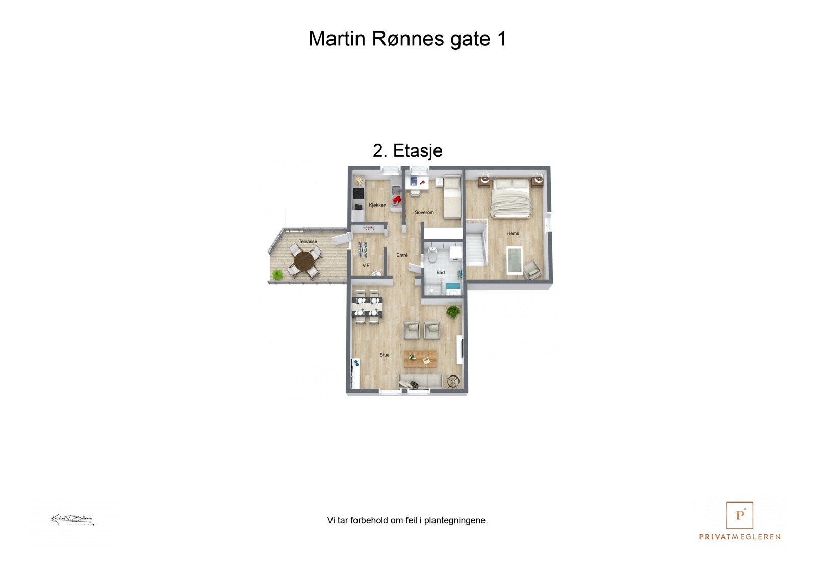 Martin Rønnes gate 1 - 3D plantegning 2. Etasje Galleribilde