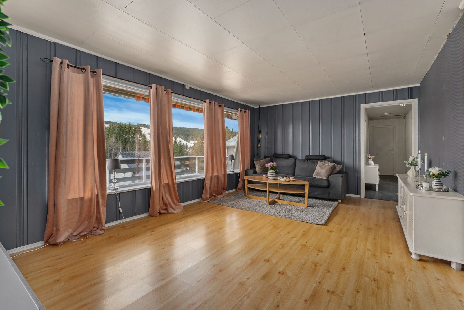 Stuen har store vindusflater som sørger for godt med dagslys Galleribilde
