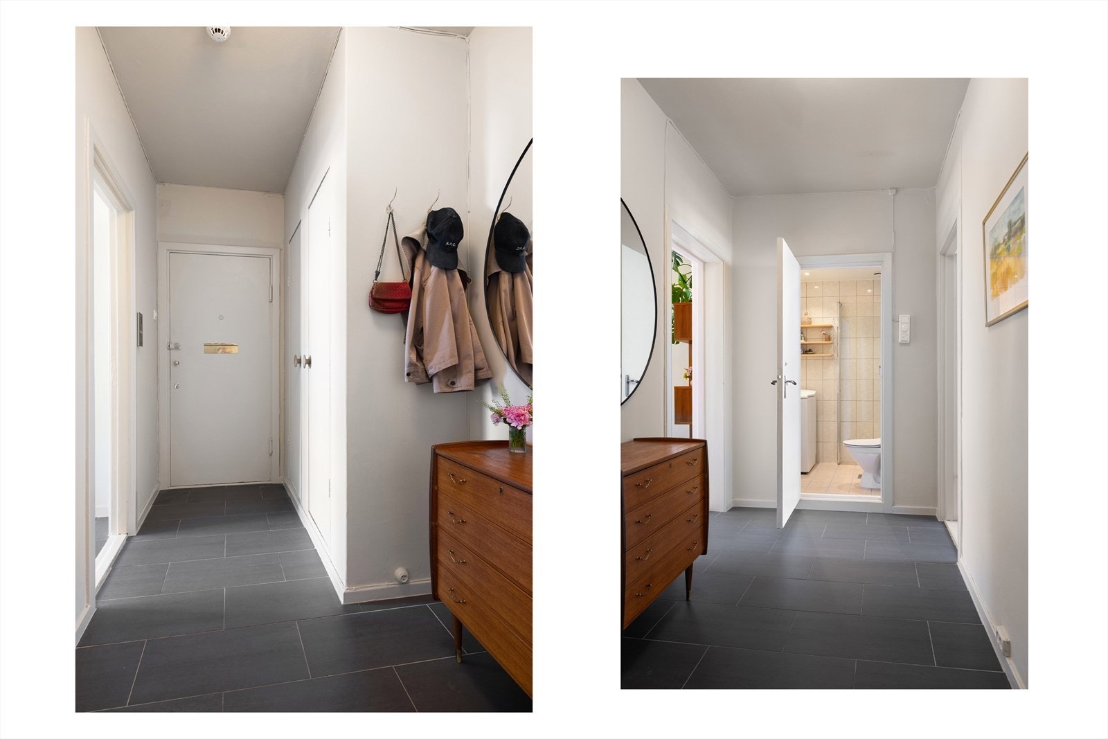 I gangen er det god plass til oppbevaring av yttertøy i innebygd skap samt plass til knagger og skohylle. Galleribilde