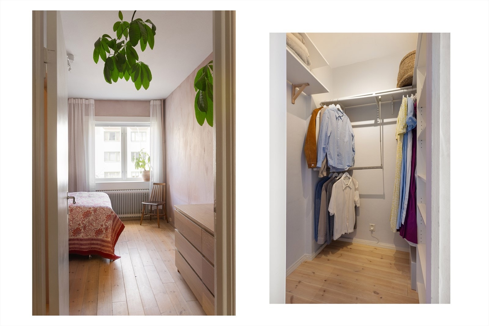 Fra soverommet er det direkte adkomst til eget omkledningsrom. Her er det plass til hyller og garderobestang. Galleribilde