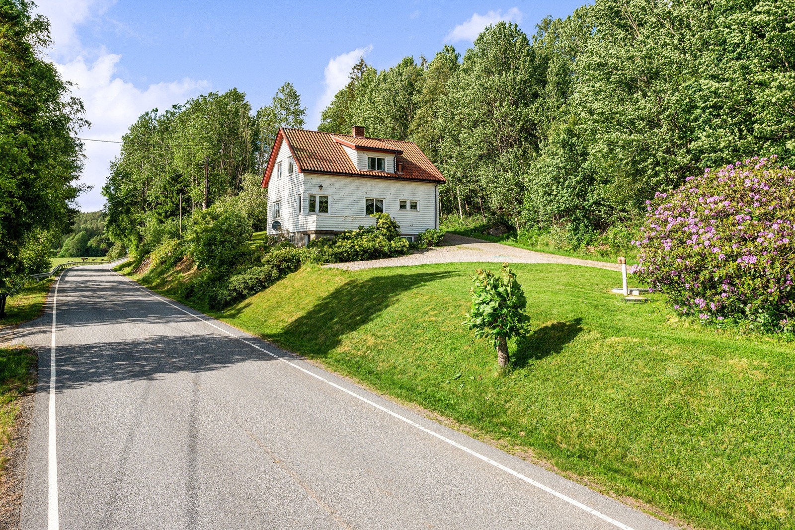 Eiendommen grenser mot riksvei og skog Galleribilde