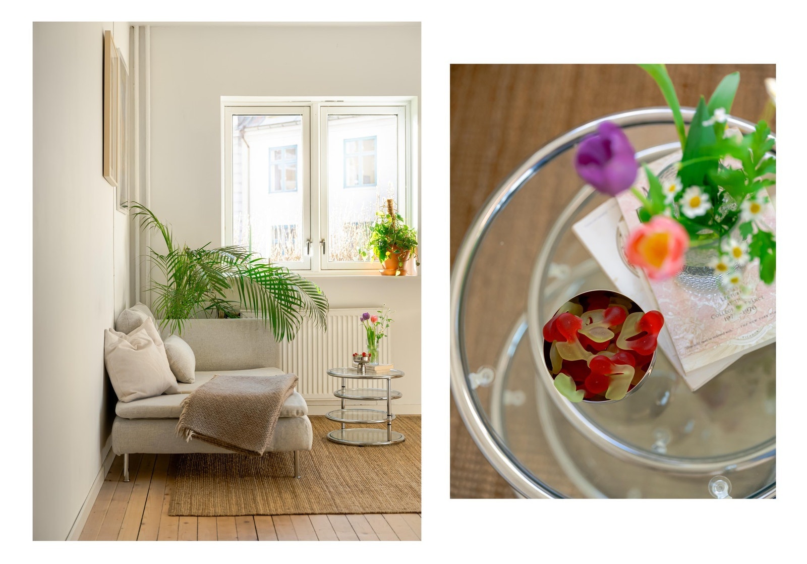 Stuen og kjøkkenet har vinduer på to sider, da leiligheten ligger på hjørnet. I tillegg er leiligheten gjennomgående - så lysinnslippet er gunstig. Galleribilde