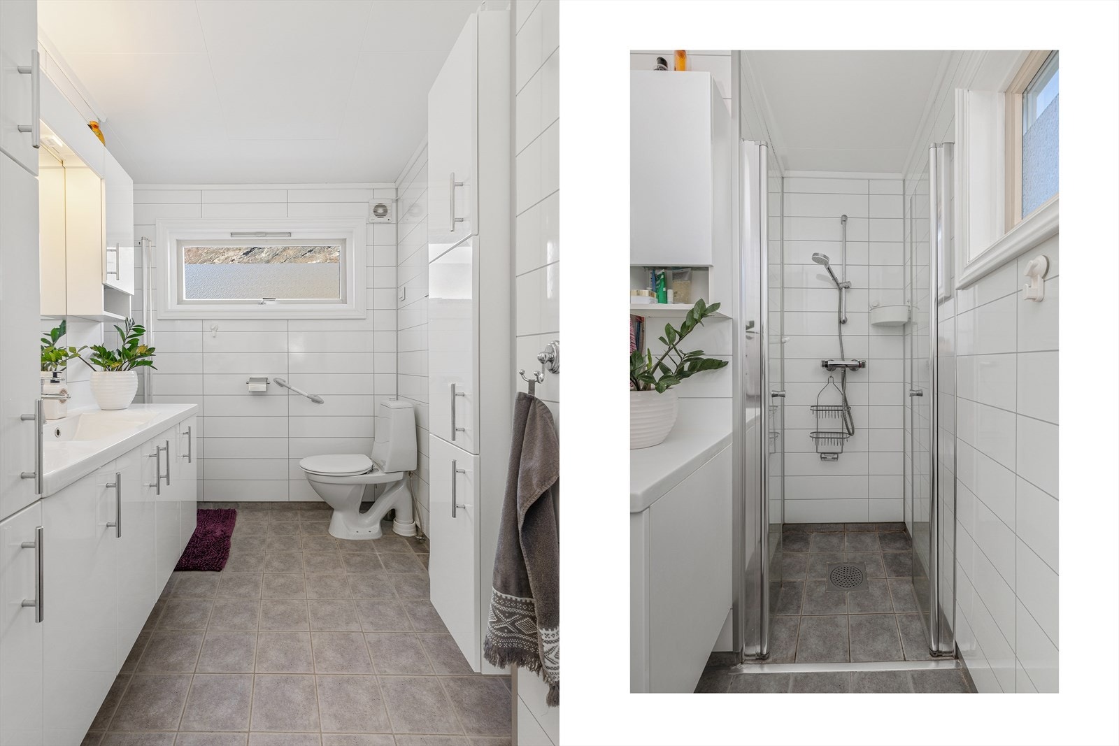 Badet er pussa opp i 2010 og framstår i god stand. Badet er utstyrt med toalett, dusjhjørne, innredning med nedfelt servant, spegel og varmekabler i golv. Galleribilde