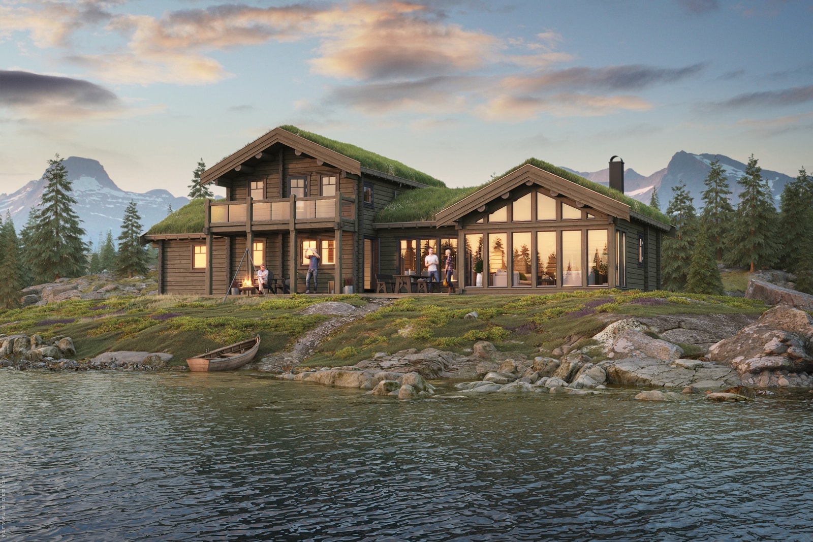 Visualiseringen av Vigelen C Panorama i standard utførelse og 6’’ tømmer. Varianten Bjørgesætra er utvidet og bygges i staselig 8’’ tømmer som gir et enda mer eksklusivt og solid inntrykk. Galleribilde