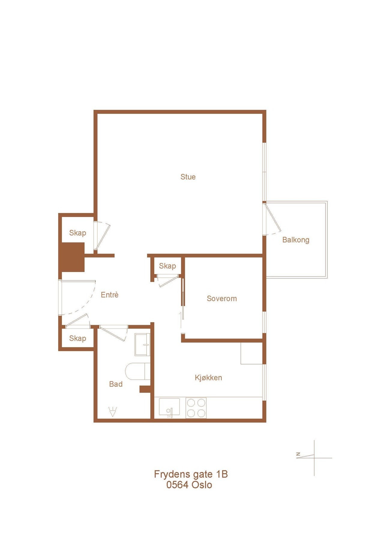 Nåværende planløsning med kjøkken på eget rom. Galleribilde