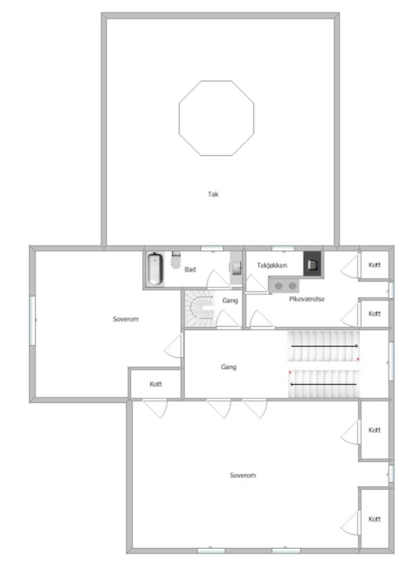 2. etasjeplan med tak over storstue Galleribilde