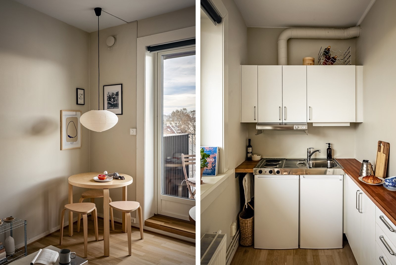 Plass til spisebord mot den åpne kjøkkenløsningen Galleribilde