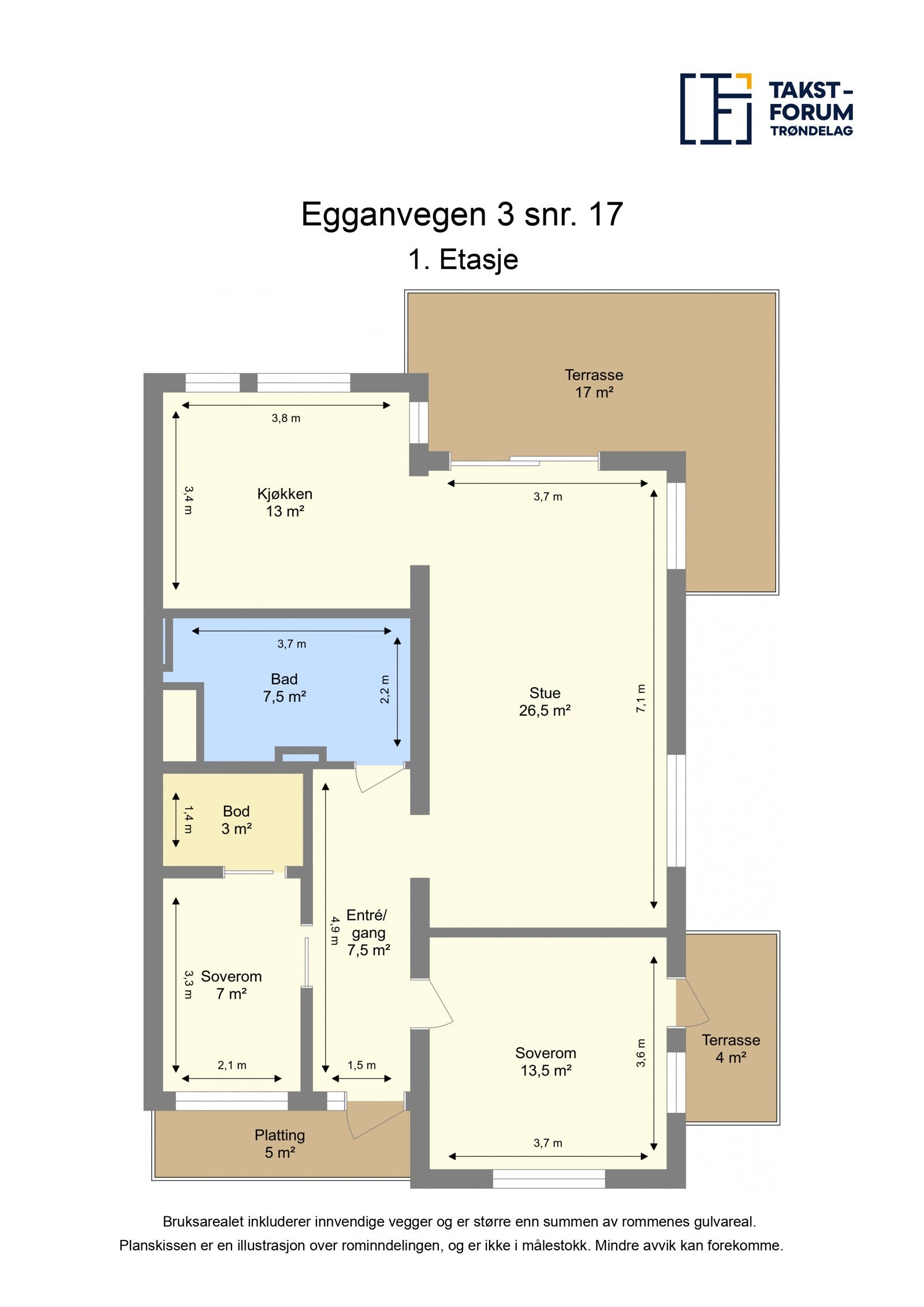Planskisse målsatt av takstmann. Galleribilde