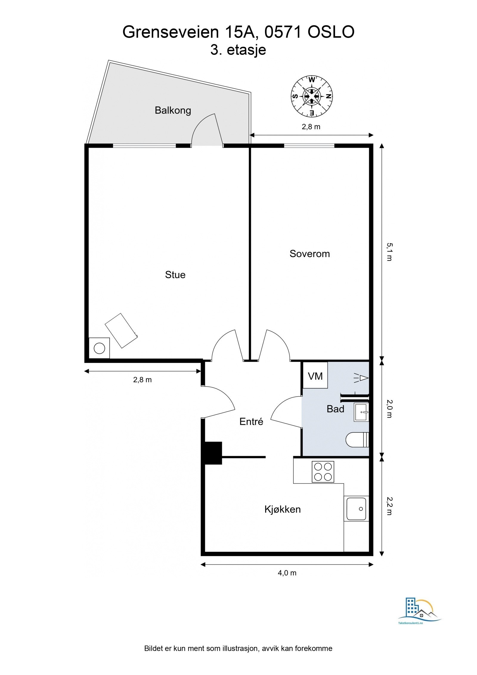 Leiligheten er gjennomgående og har gode lyslinjer. Vestvendt balkong utenfor stuen. Galleribilde