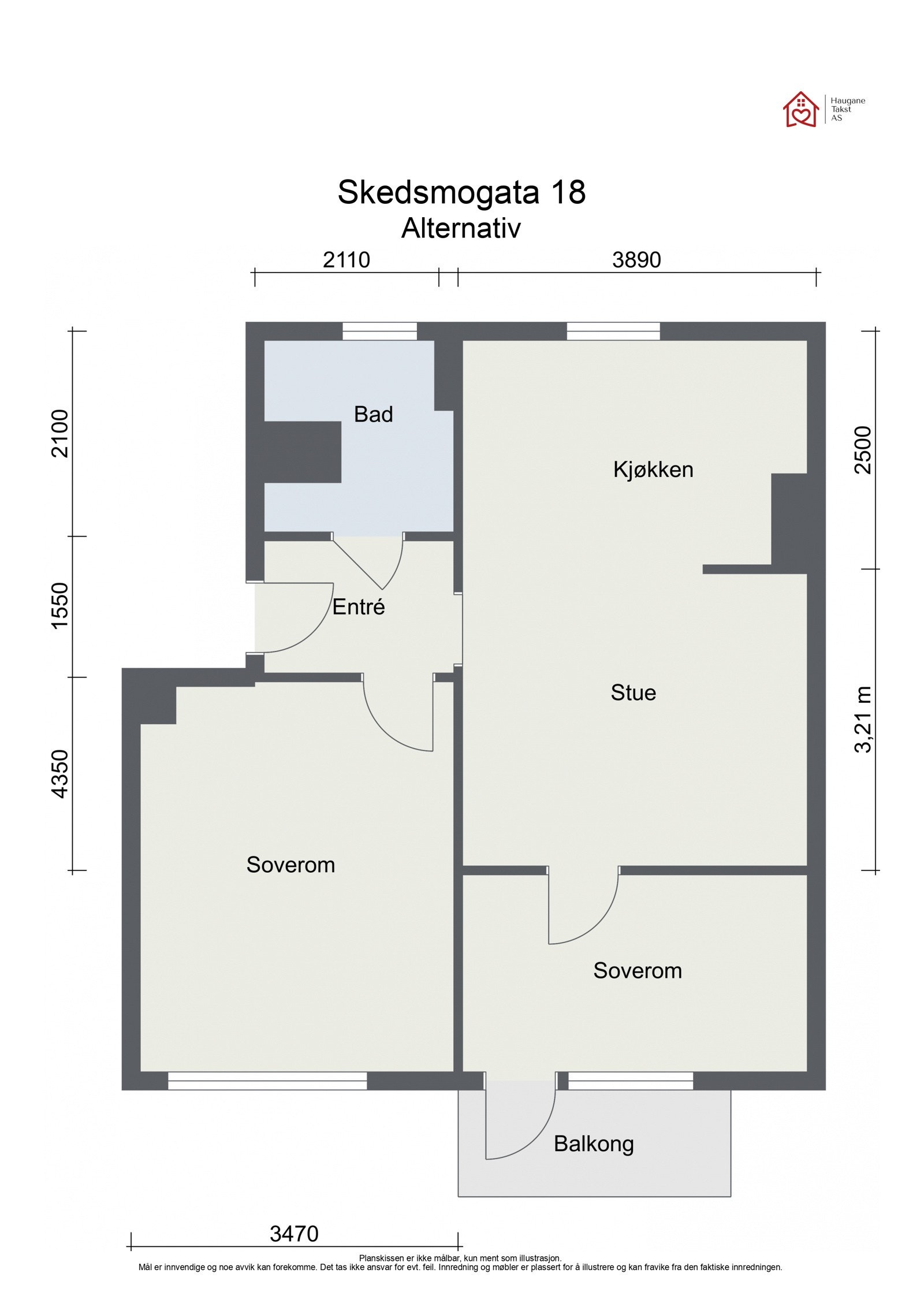 Alternativ planskisse ved to soverom. Galleribilde