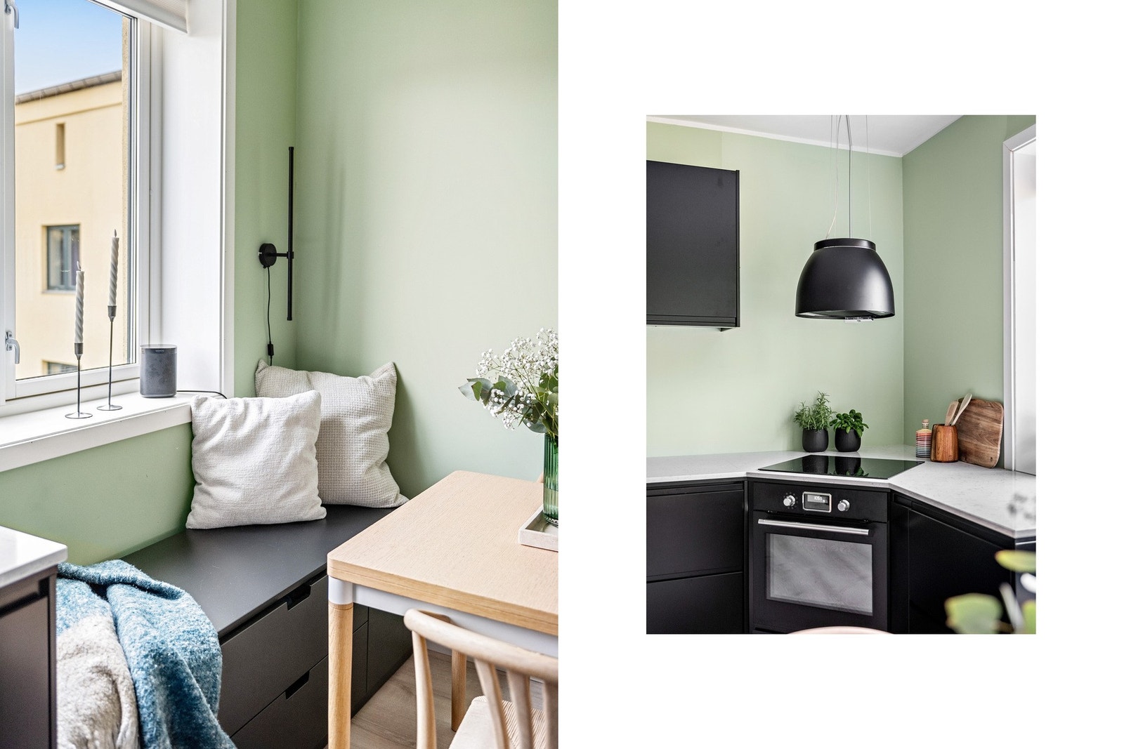 Hyggelig spiseplass på kjøkken med mye naturlig lys Galleribilde