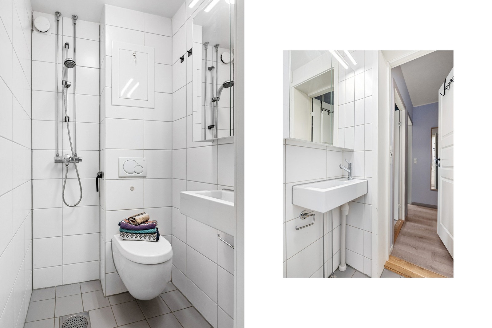 Pent flislagt bad fra 2010. Varmekabler i gulv. Galleribilde