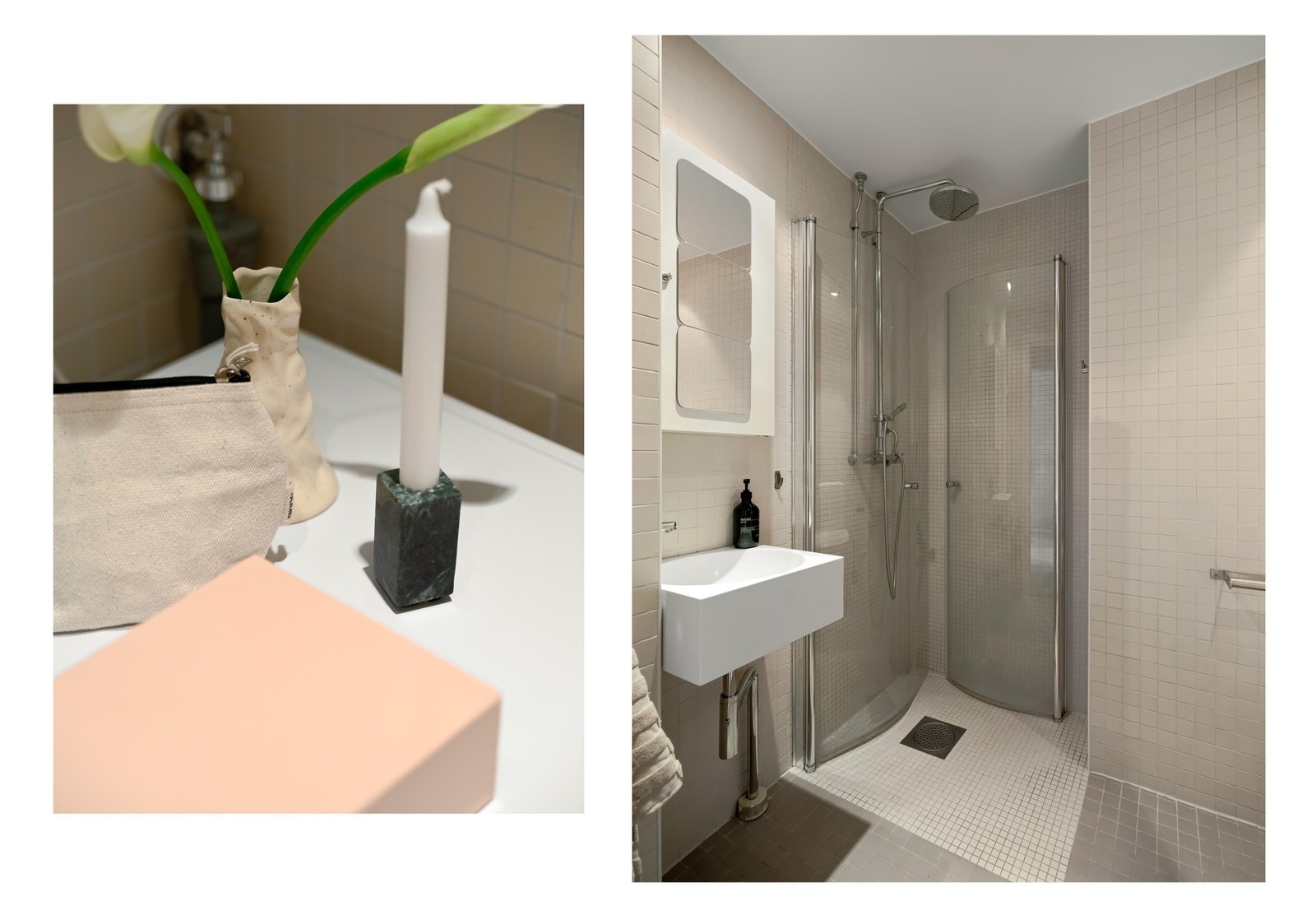 Badet er pent flislagt og har velholdt standard fra 2006 da bygget ble omgjort og renovert fra servicehjem til boliger. Galleribilde