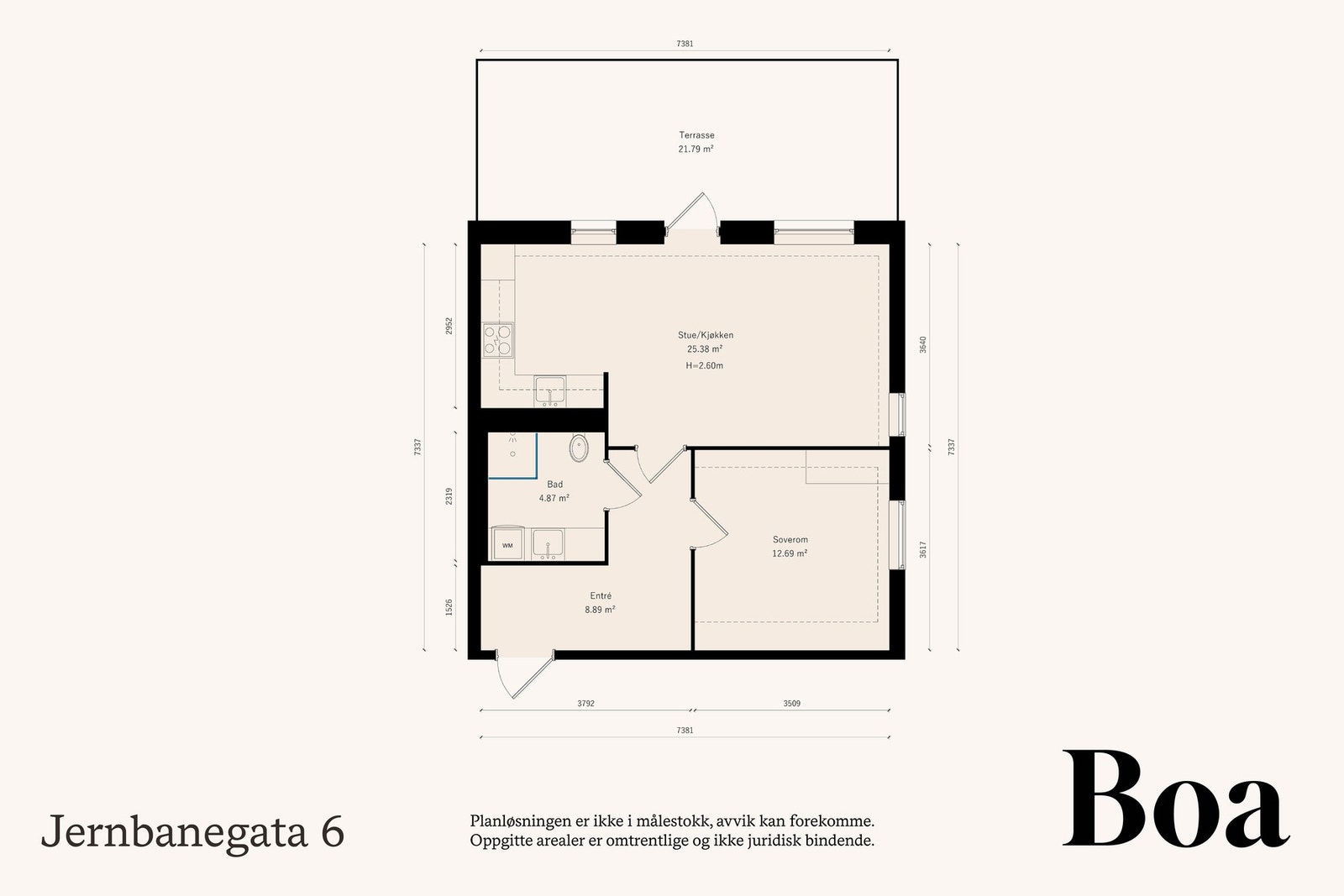 2. etasje: Entré/gang, bad, soverom, stue med kjøkken. Stor mark terrasse. Galleribilde