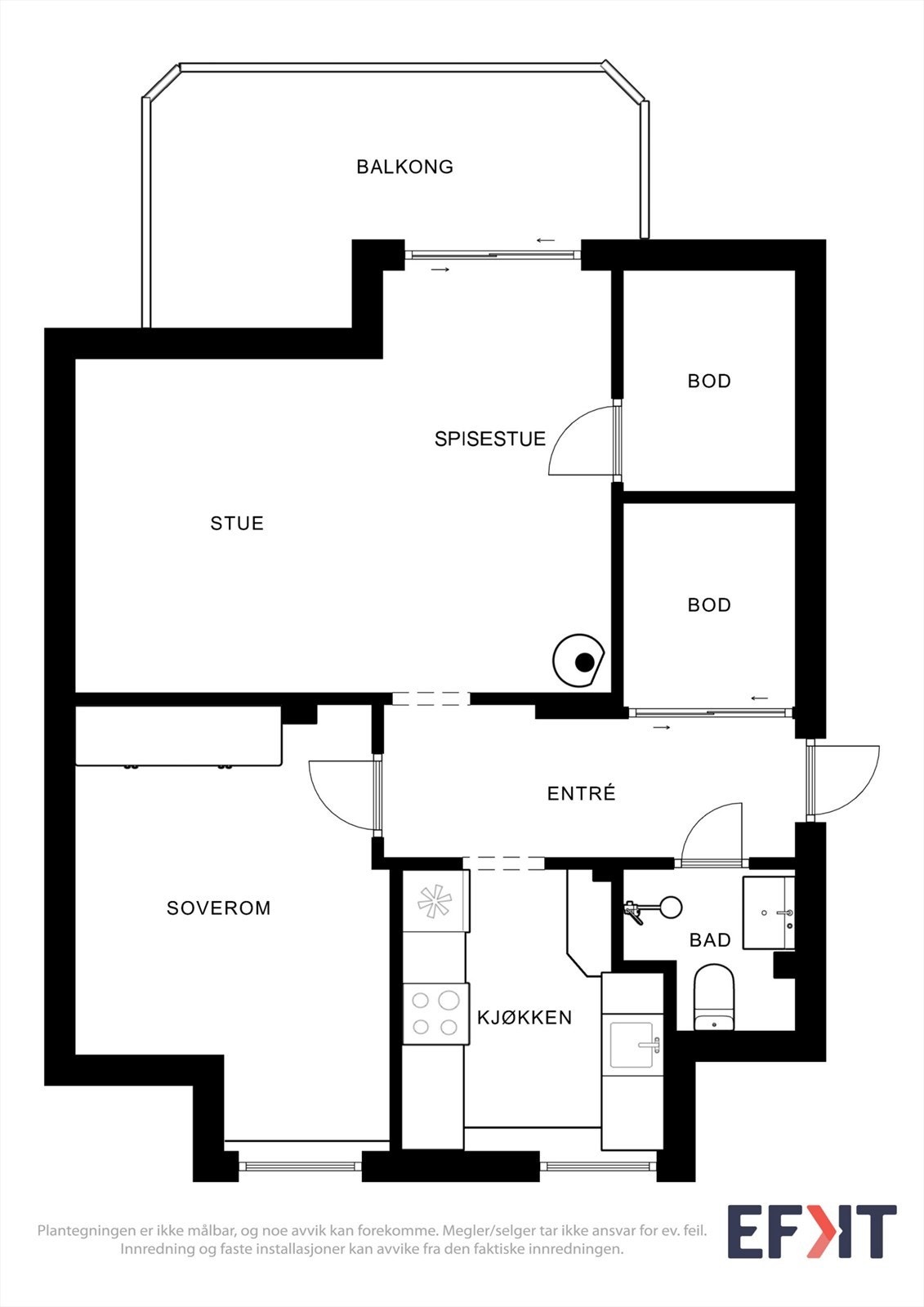 Plantegning. Legg merke til innvendig bod/kott i stue. Galleribilde