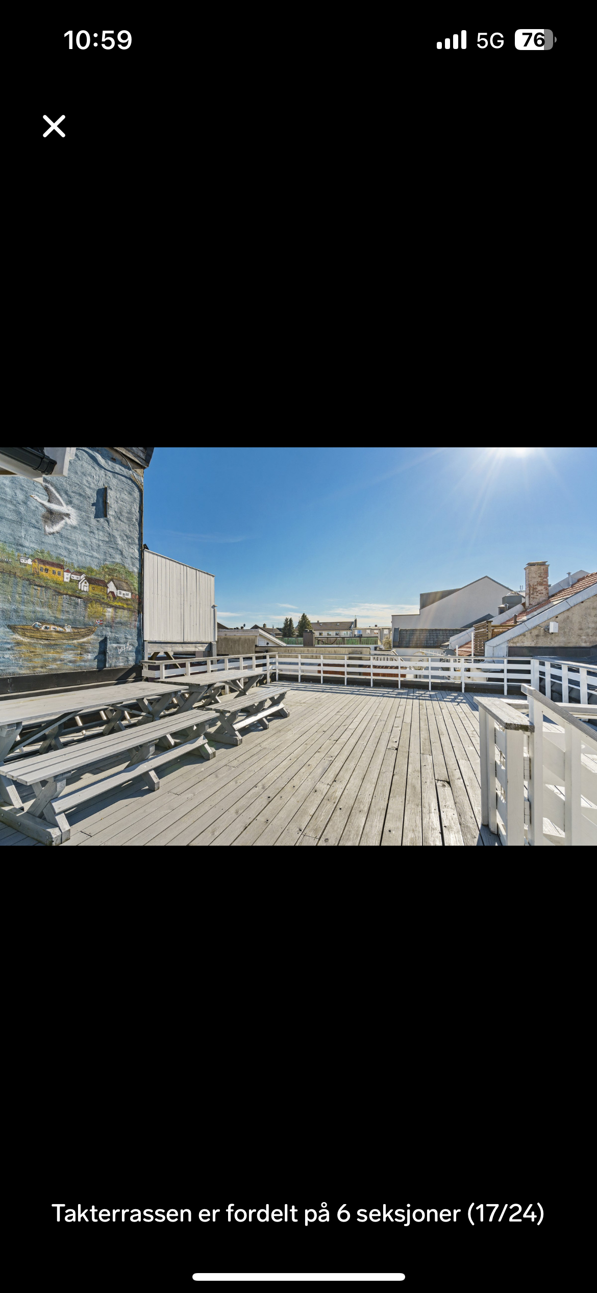 Terrassen er fordelt på 6 seksjoner Galleribilde