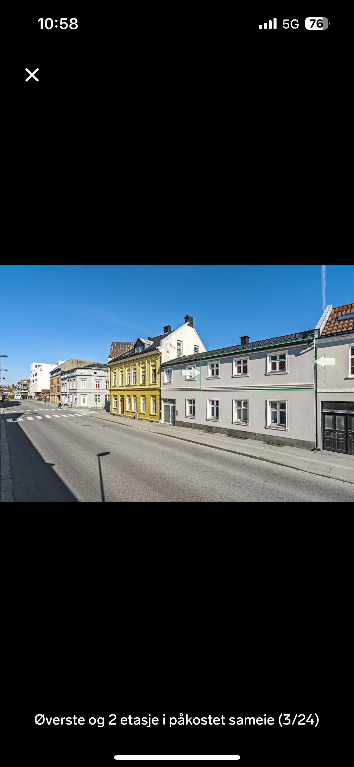 Fasade, vinduer til leiligheten markert Galleribilde