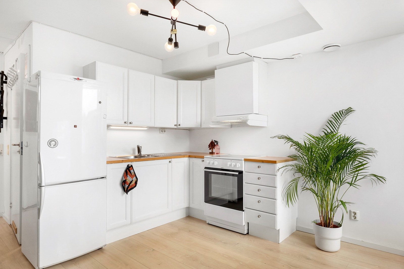 Kjøkkenet har innredning med mekanisk avtrekksvifte over stekesonen. Galleribilde