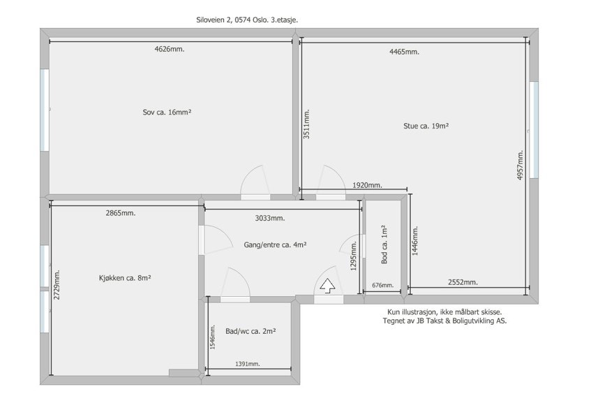 Plantegning med mål. Galleribilde