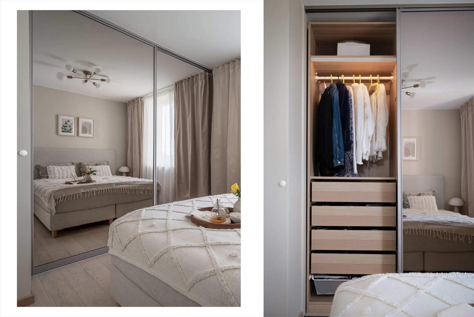 Det er montert en stor, integrert skyvedørsgarderobe med god oppbevaringsplass. Galleribilde