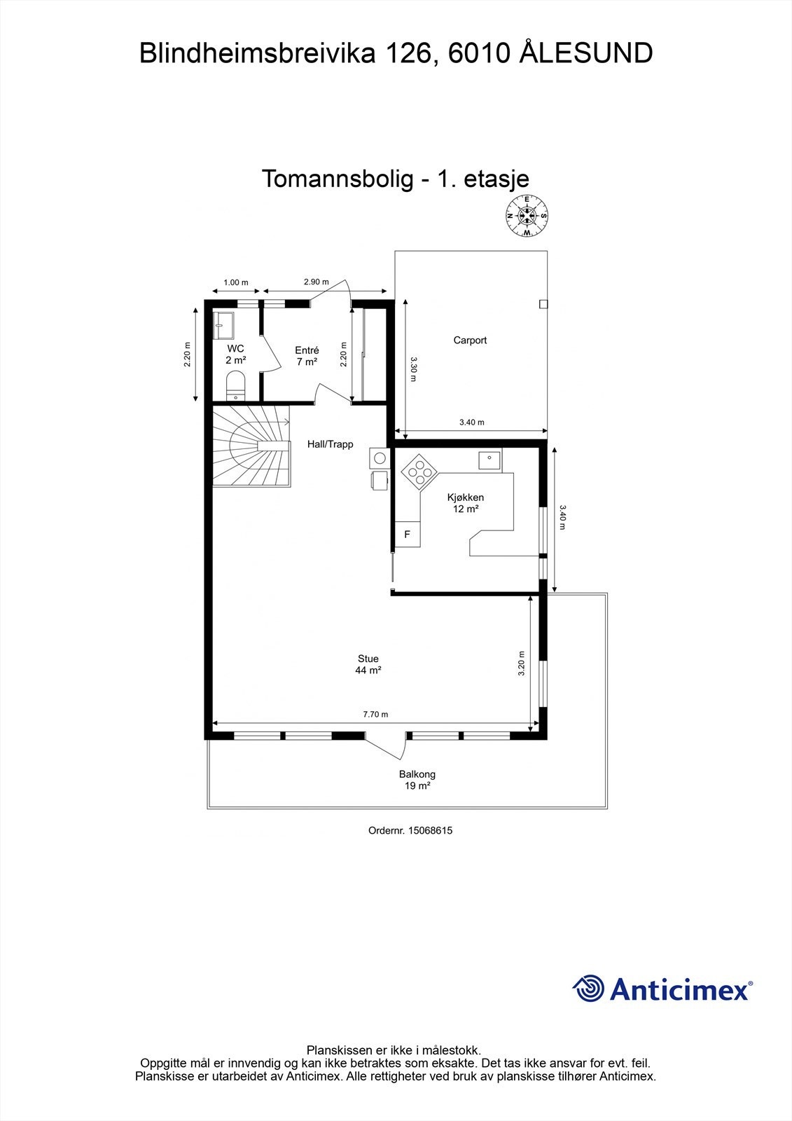 Målsatt plantegning 1. etasje Galleribilde