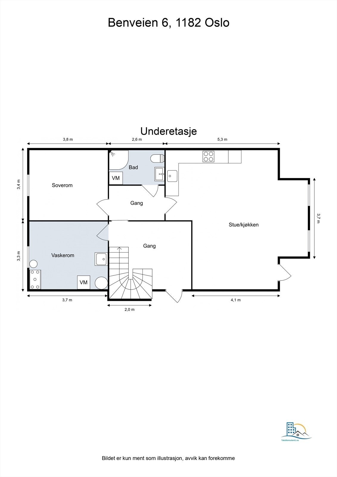 Den største delen av underetasjen har egen inngang og er nå leid ut. Merk at det ene rommet i underetasjen brukes som soverom, men er godkjent hos plan-og bygg som teknisk rom uten vindu. Galleribilde