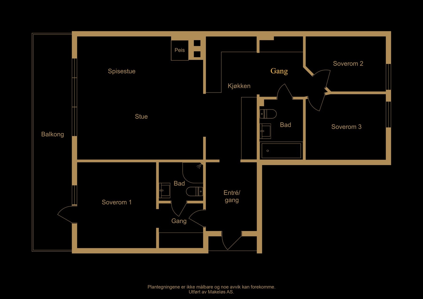 Plantegning. Det er i tillegg dør ut fra stue til terrasse. Avvik kan forekomme. Galleribilde