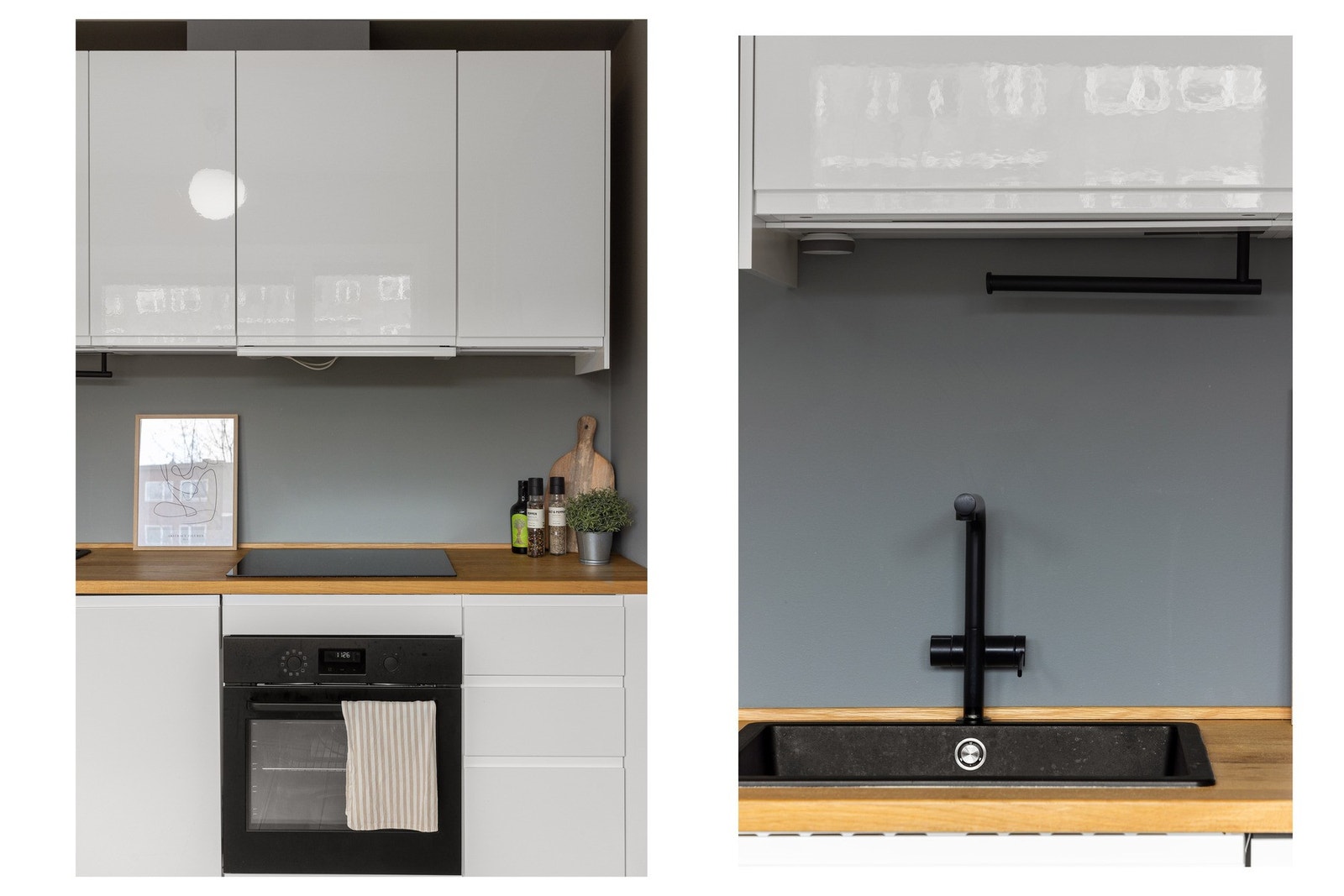 De integrerte hvitevarene består av komfyr, induksjonstopp, oppvaskmaskin og kombiskap. Galleribilde