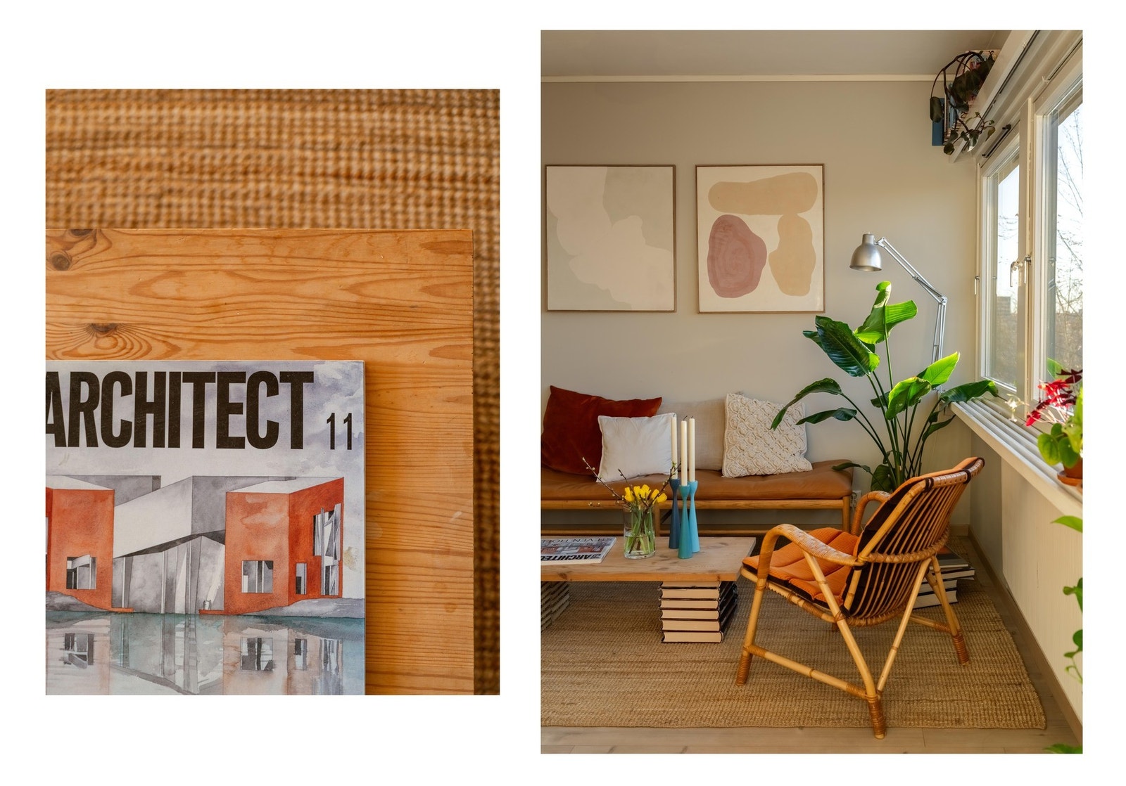 Overflatene i stuen består av slette, malte vegger og slitesterk laminat på gulvet. Galleribilde