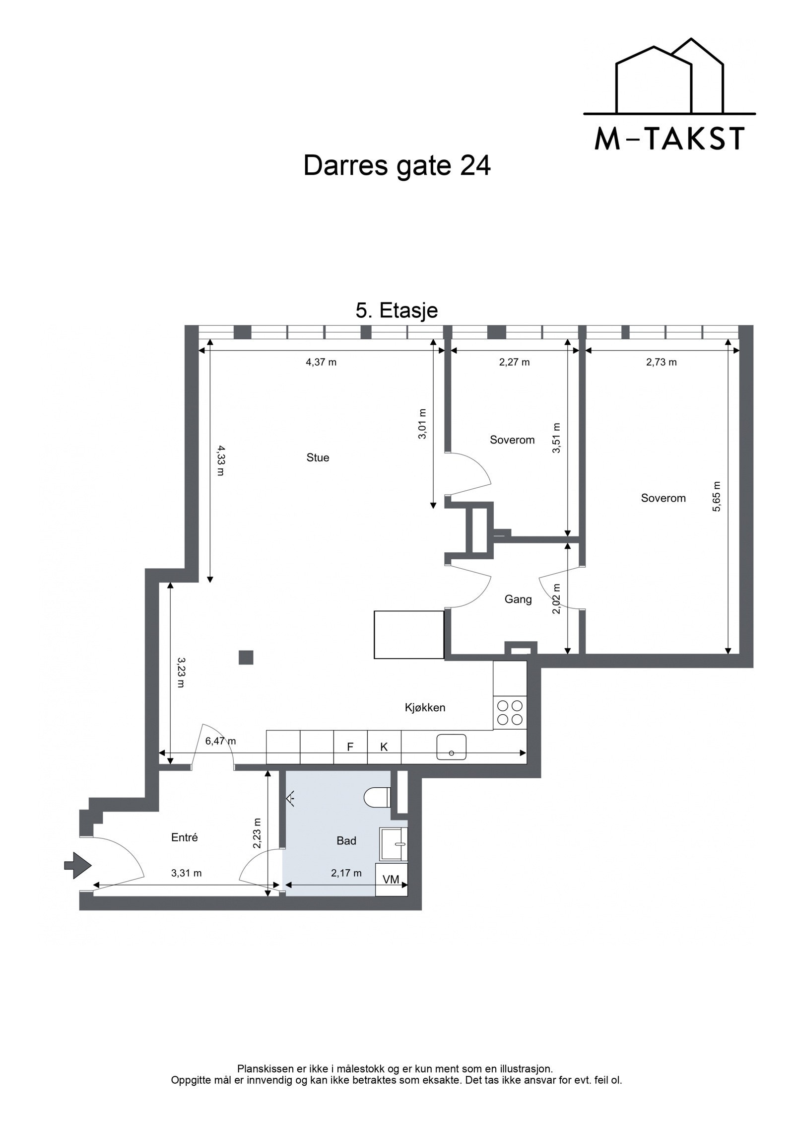 Plantegning - Darres gate 24 - 5. etasje Galleribilde