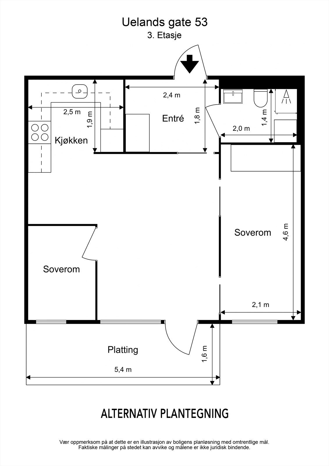 Alternativ plantegning med 2 soverom Galleribilde